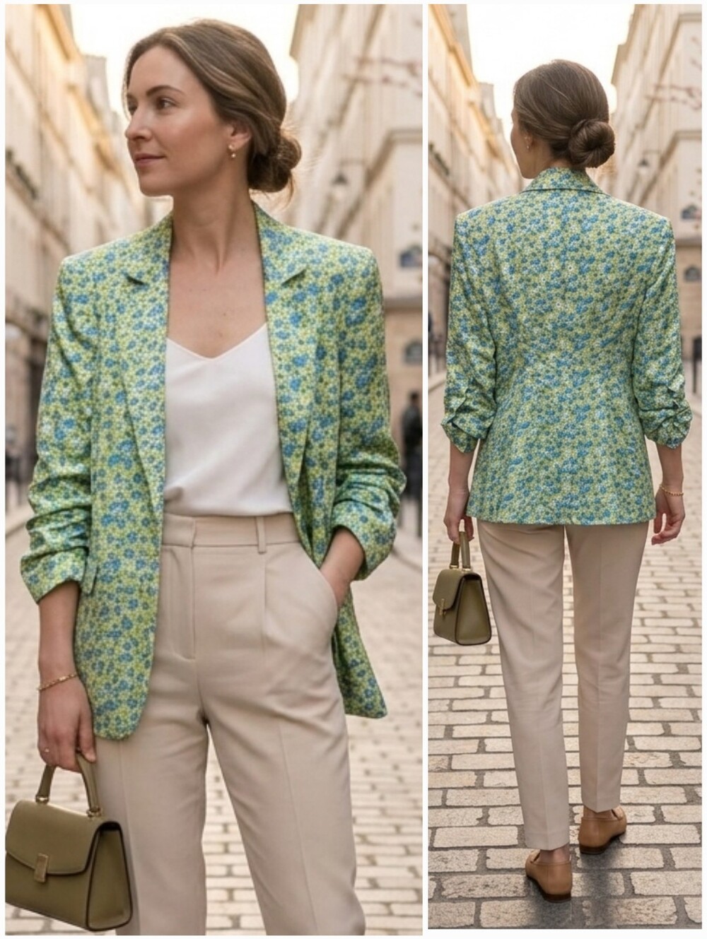 NWOT Cinq A Sept 2 Quiet Luxury Feminine Parisian Ditsy Floral Satin Blazer